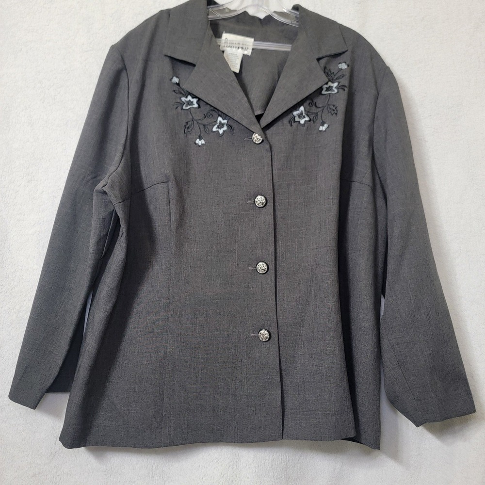 Vtg PERIWINKLE  Women's Gray Embroidered Blazer Jacket Silver‎ Buttons Size 22WP